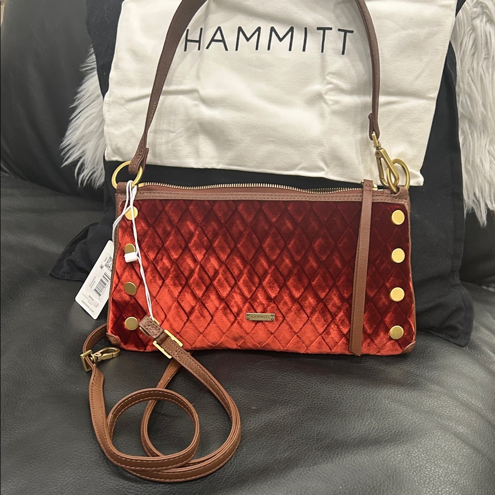 Hammitt Red Velvet Kyle-Monarch Crossbody with Gold Accents - Picture 3 of 11